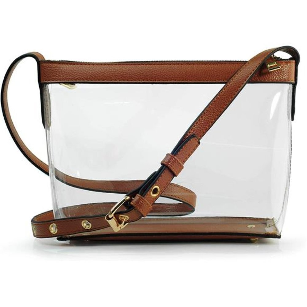 Women's Clear Zipper Cross Body Bag with Vegan Leather Trim